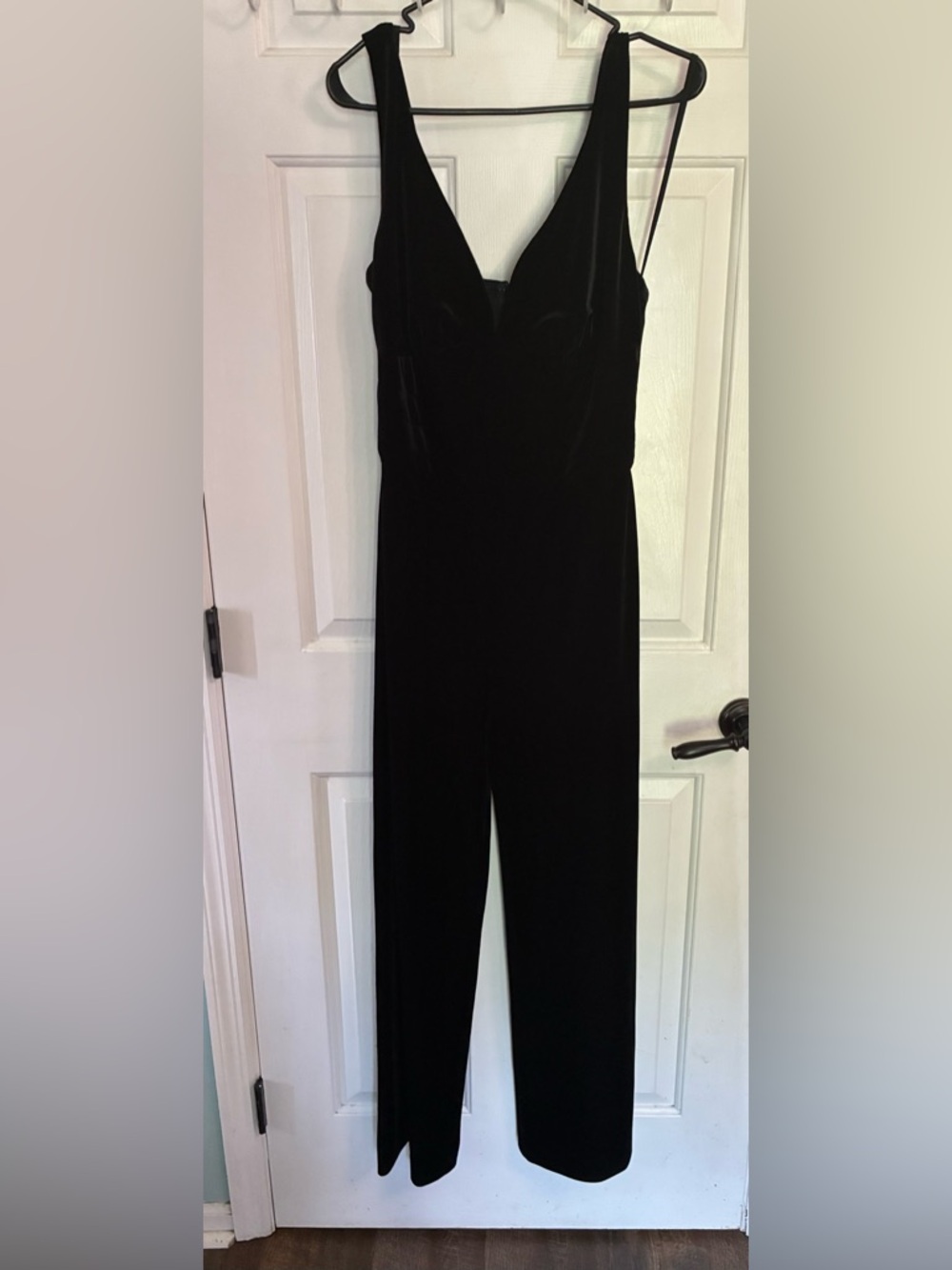 L'AGENCE Black Velvet V-Neck Jumpsuit - Picture 2 of 8